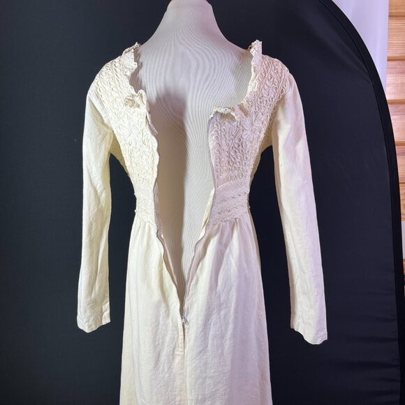 Vintage 1970s Girasol by Gonzalo Bauer Cream Dress Lace Embroidered *Flaws - Picture 12 of 15
